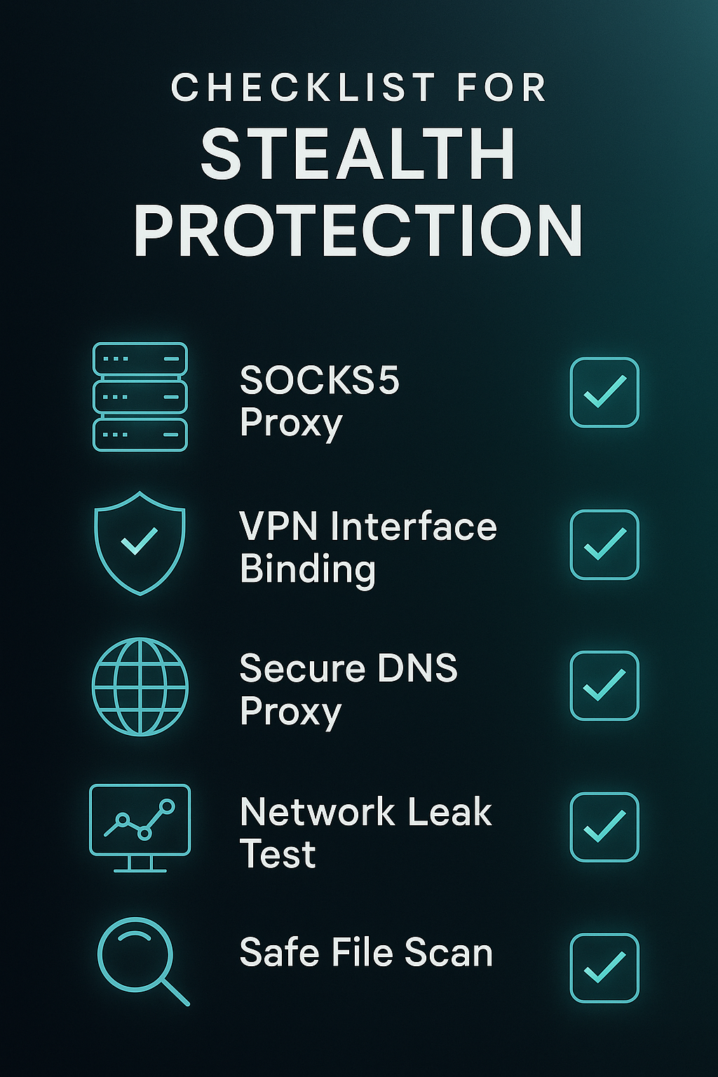 Dark-themed checklist for stealth torrenting habits