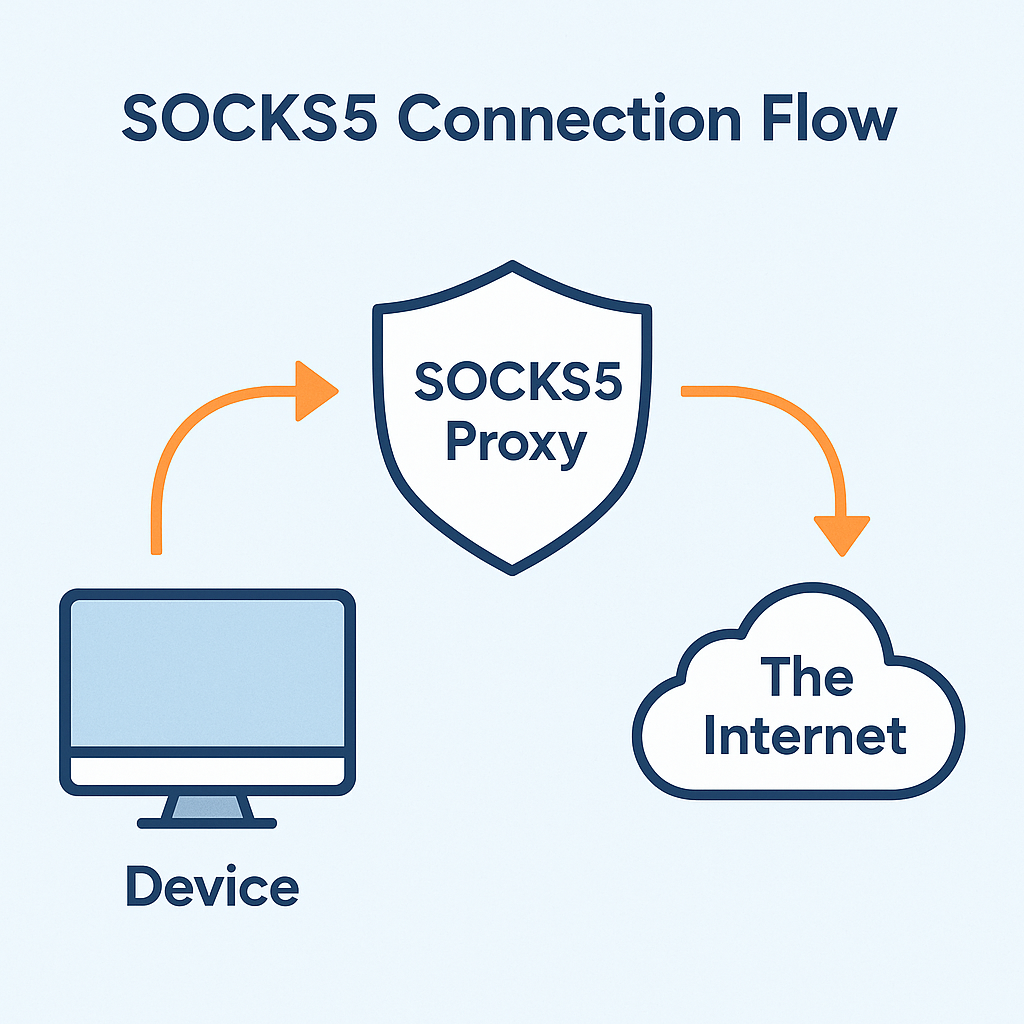 Diagram of client to SOCKS5 proxy to destination with DNS aligned on the same path