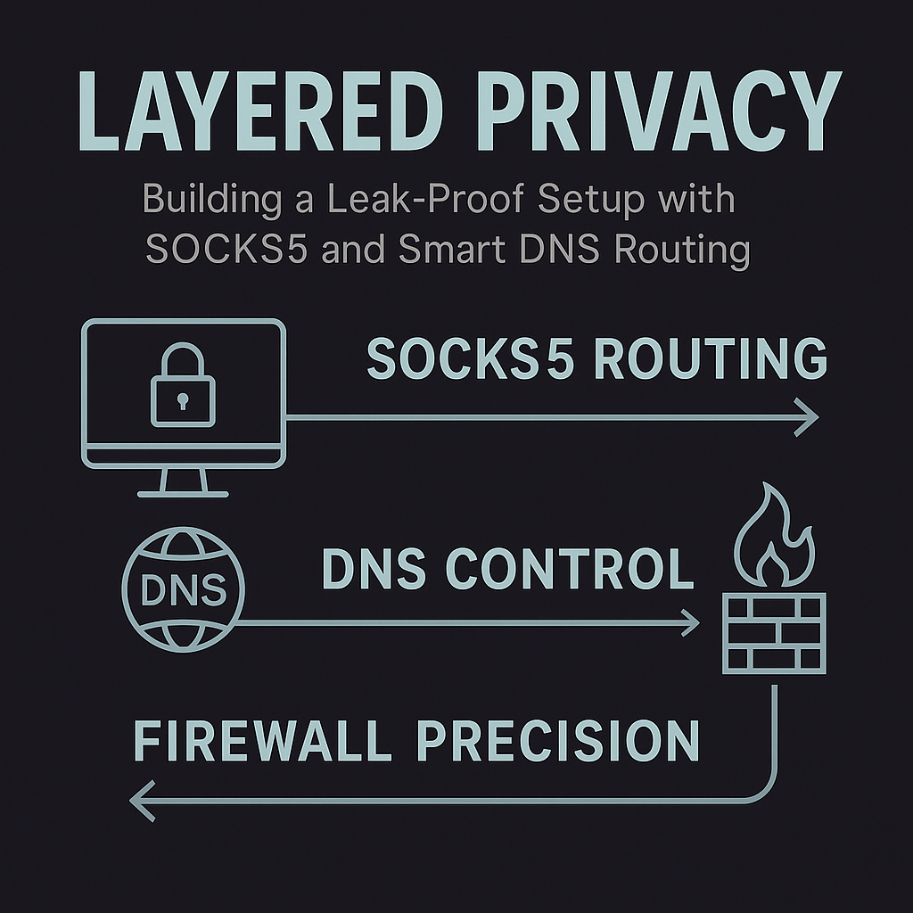 Diagram showing DNS resolver routing through SOCKS5 and trusted firewall path