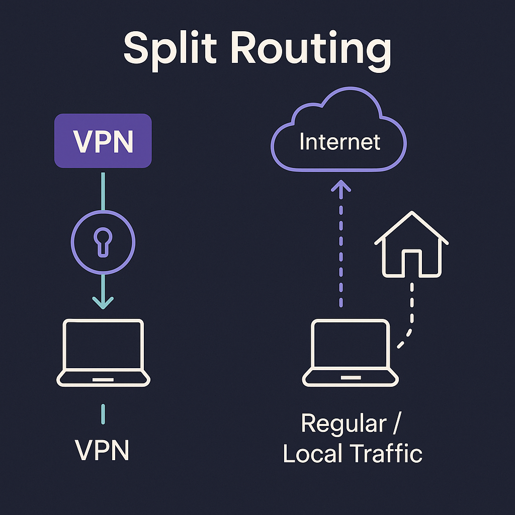 Diagram showing app-based and destination-based split routing