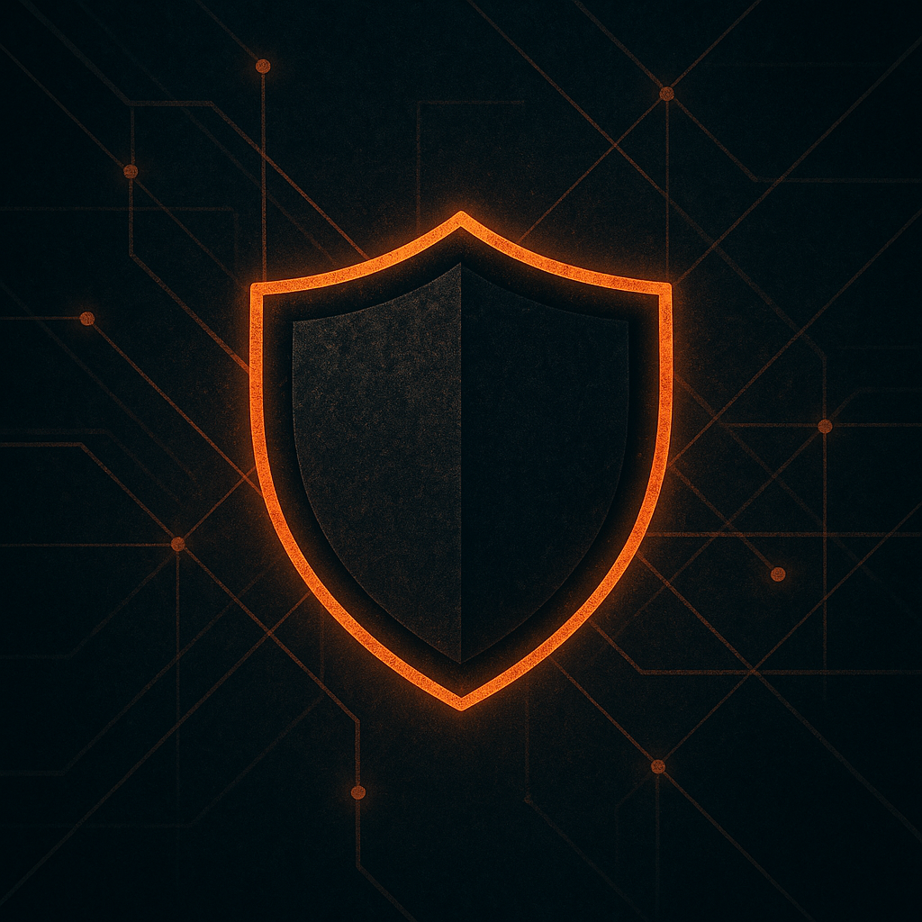 Dark abstract panel of security toggles and network paths