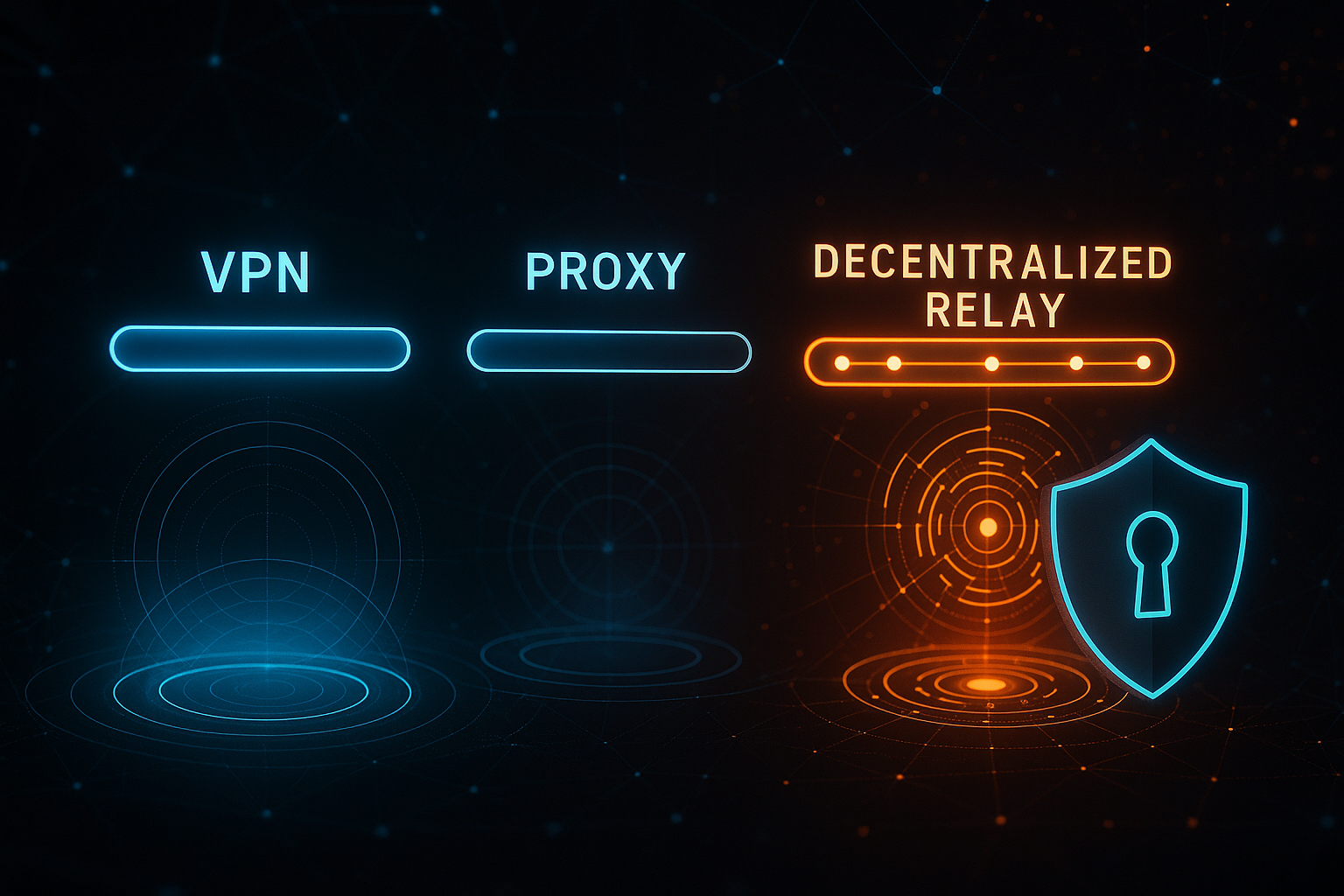 Futuristic dark visualization of network privacy layers