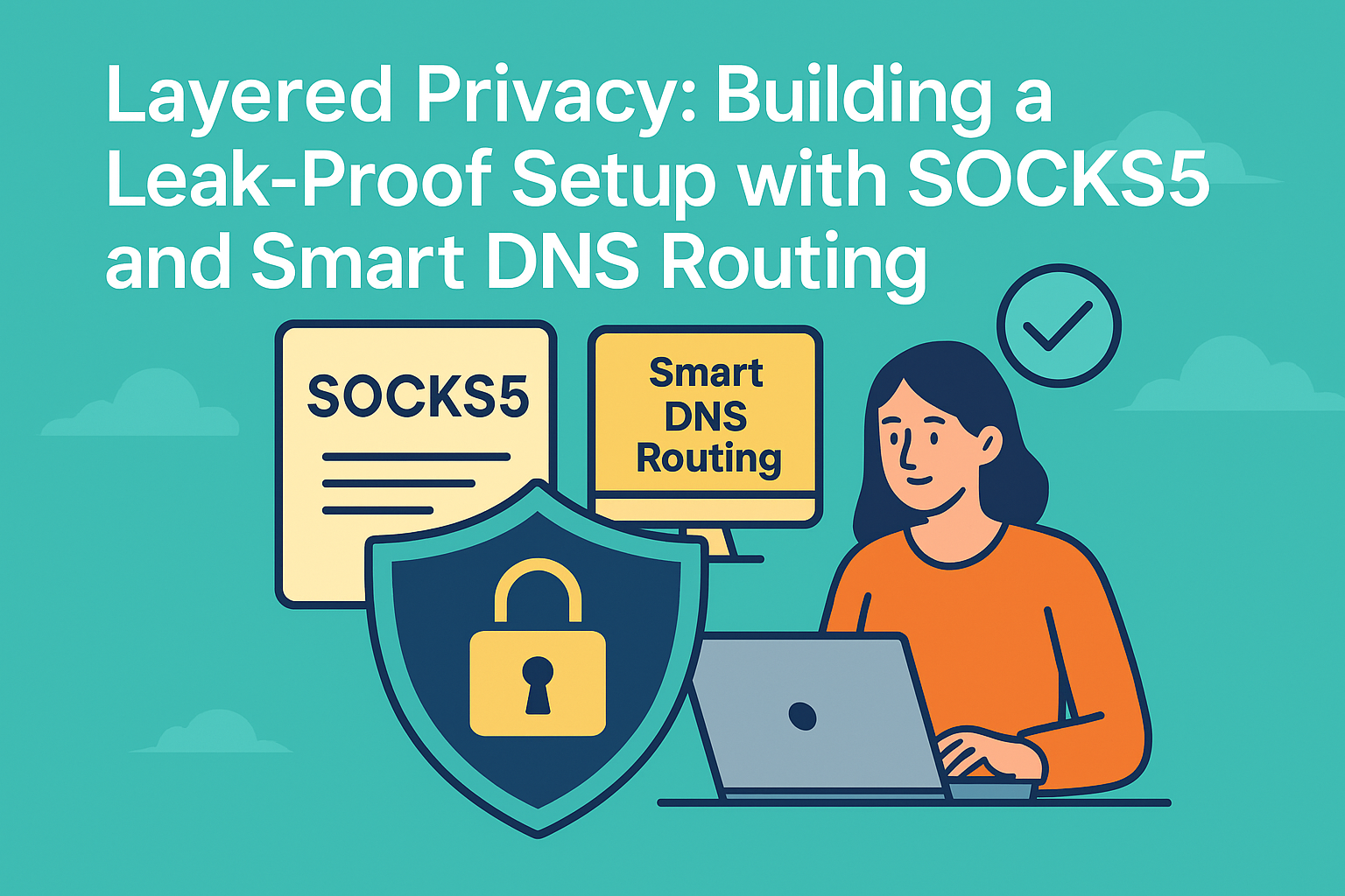 Illustration of layered privacy using SOCKS5, DNS alignment, and firewall guardrails