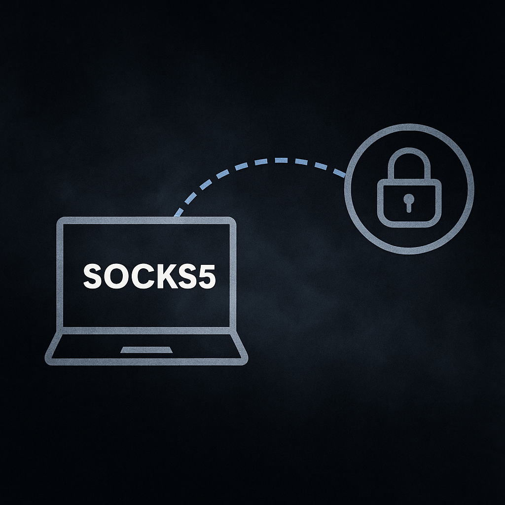 Abstract dark visualization of SOCKS5 routing across a secure path