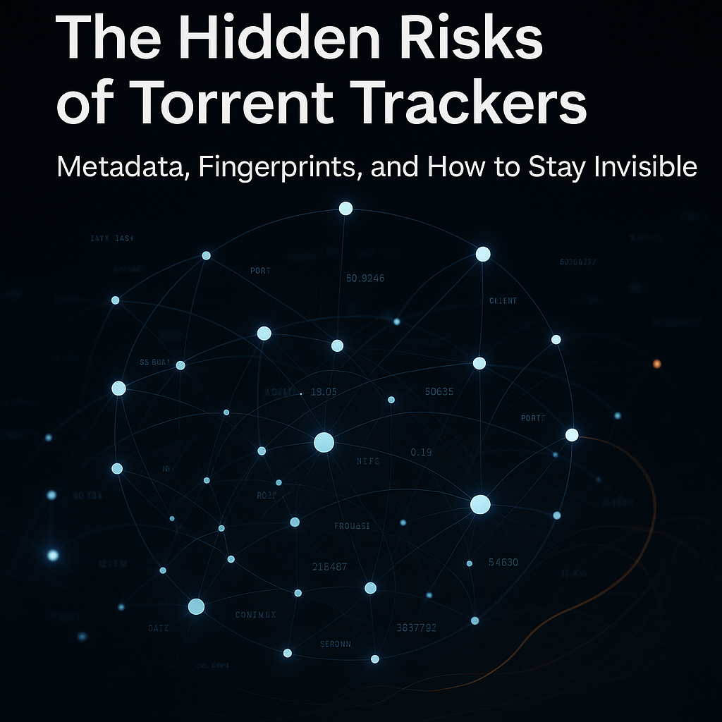 Abstract dark visualization of tracker metadata and network nodes
