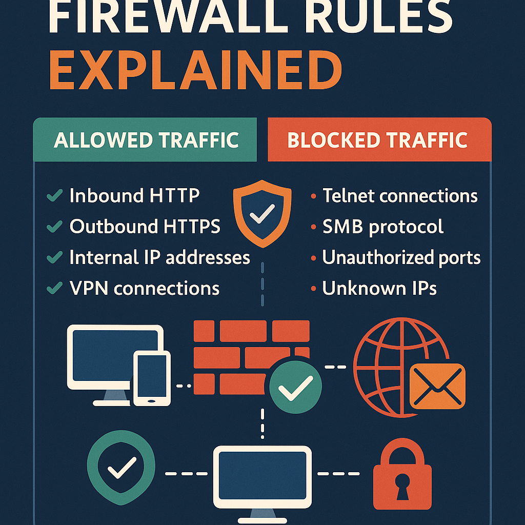 Infographic showing allow rules for the trusted interface and deny rules elsewhere