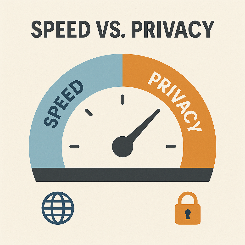 Two-column infographic comparing speed and privacy priorities