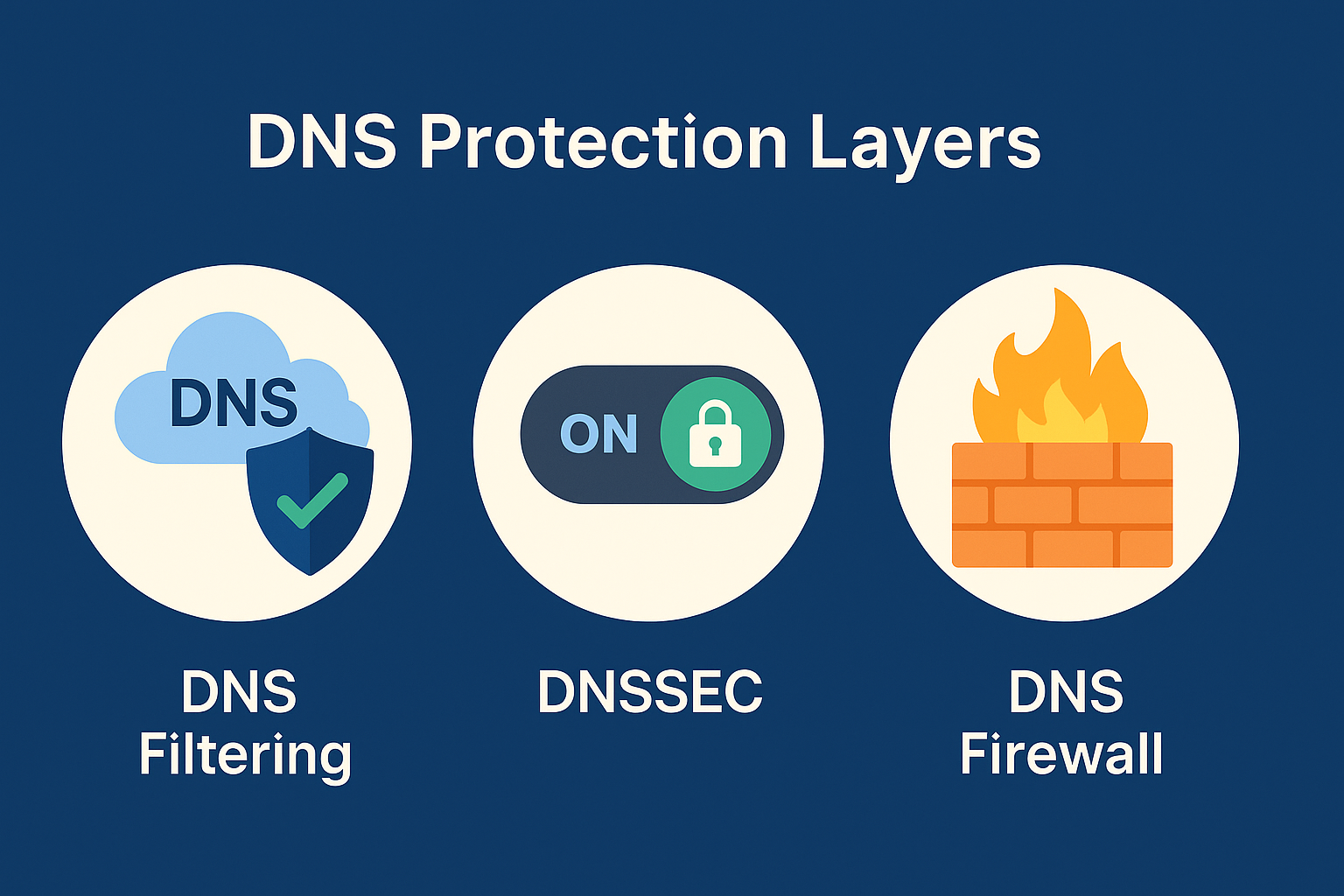 Concept visualization of DNS protection layers under a secure network