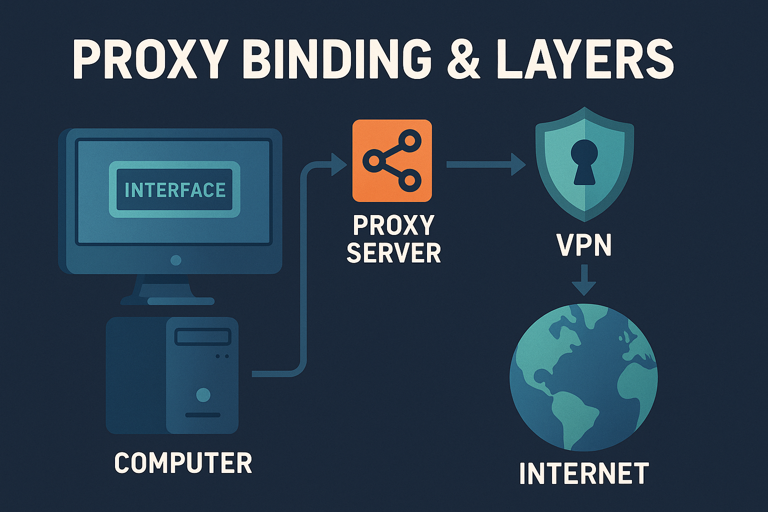 Concept visualization of proxy and binding layers protecting a client