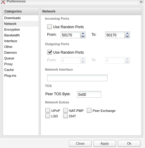 Deluge Network and Proxy configuration overview