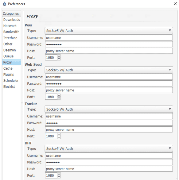 Deluge proxy UI for third-party SOCKS5