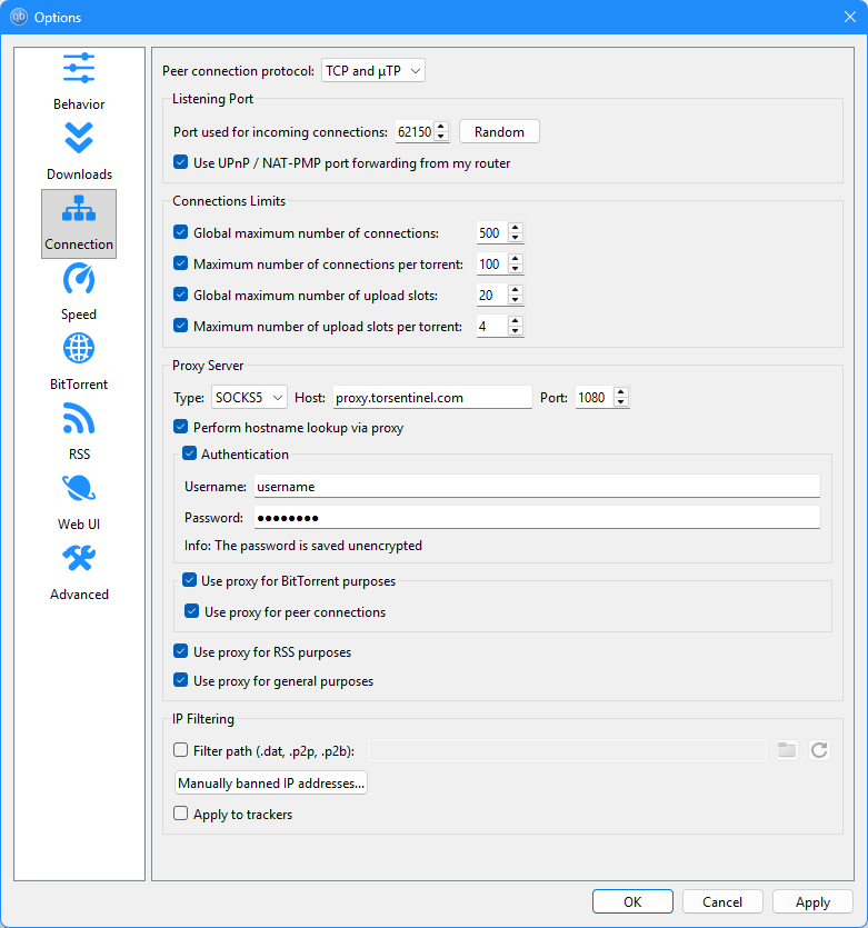qBittorrent SOCKS5 configuration