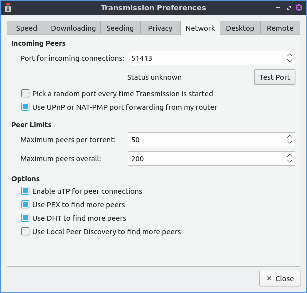 Transmission network settings